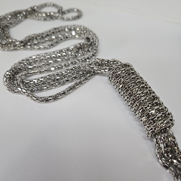 VINTAGE Silver-Tone Double Strand Long Tassel Necklace Flapper Style - Picture 6 of 6